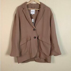 Madewell Women's Brown Larsen Oversized Two Button Linen Blend Blazer Sz M NWTS